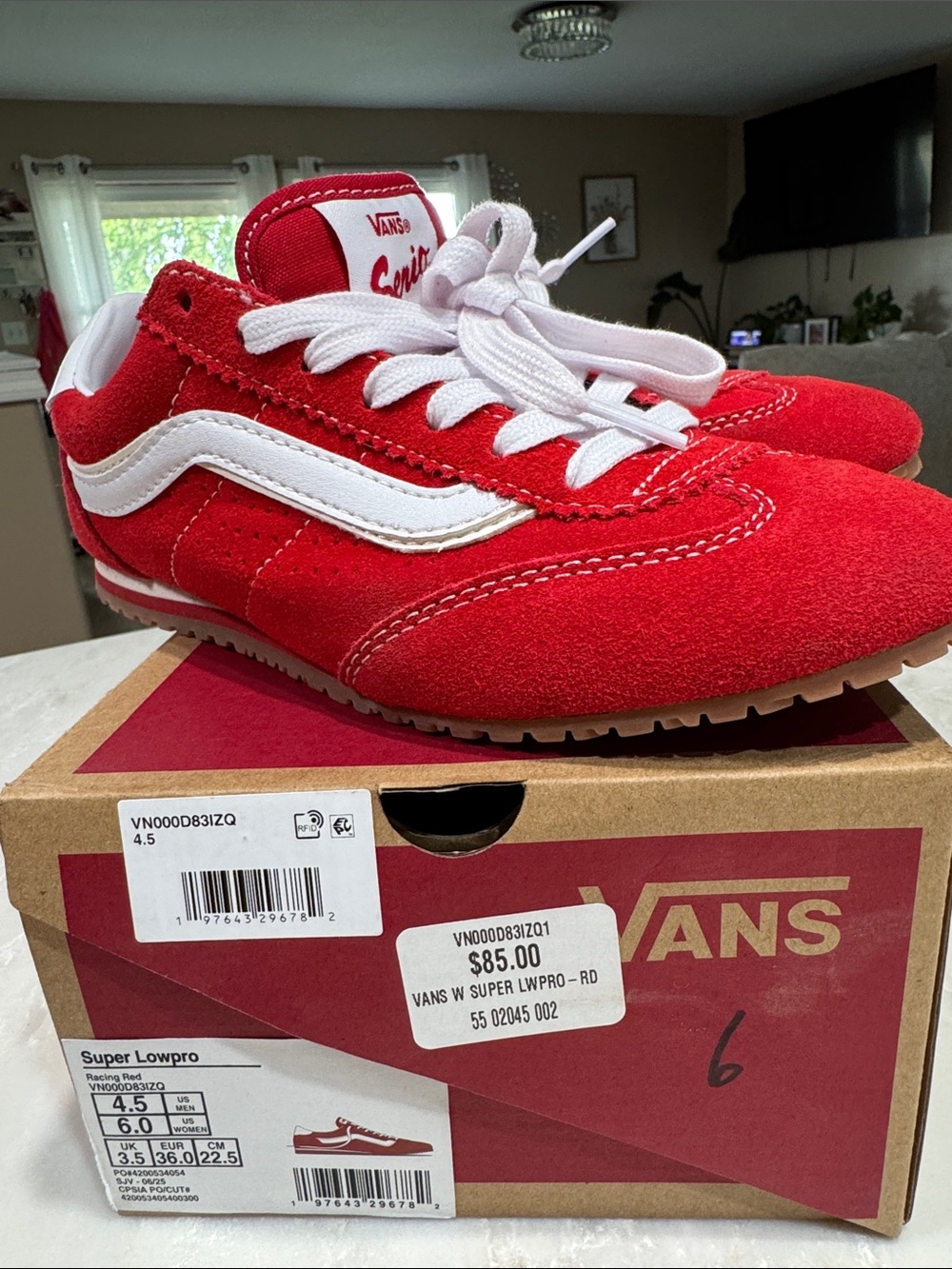 Vans Kids Red Suede Sneakers with White Stripe - Picture 7 of 7